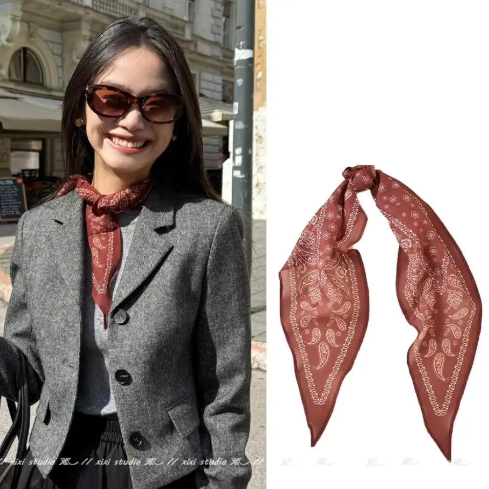

Retro Triangular Thin Style Neckerchief Scarves French Cashew Nut Silk Scarf Fashion Outdoor Neck Scarf Shawl Hair Accessories