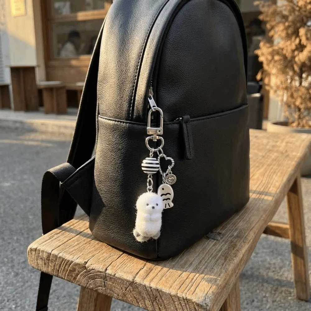 Unisex Cute Design Flocking Keychain Soft Cartoon Keyring Animal Pendant Car Key Holder Personal Use