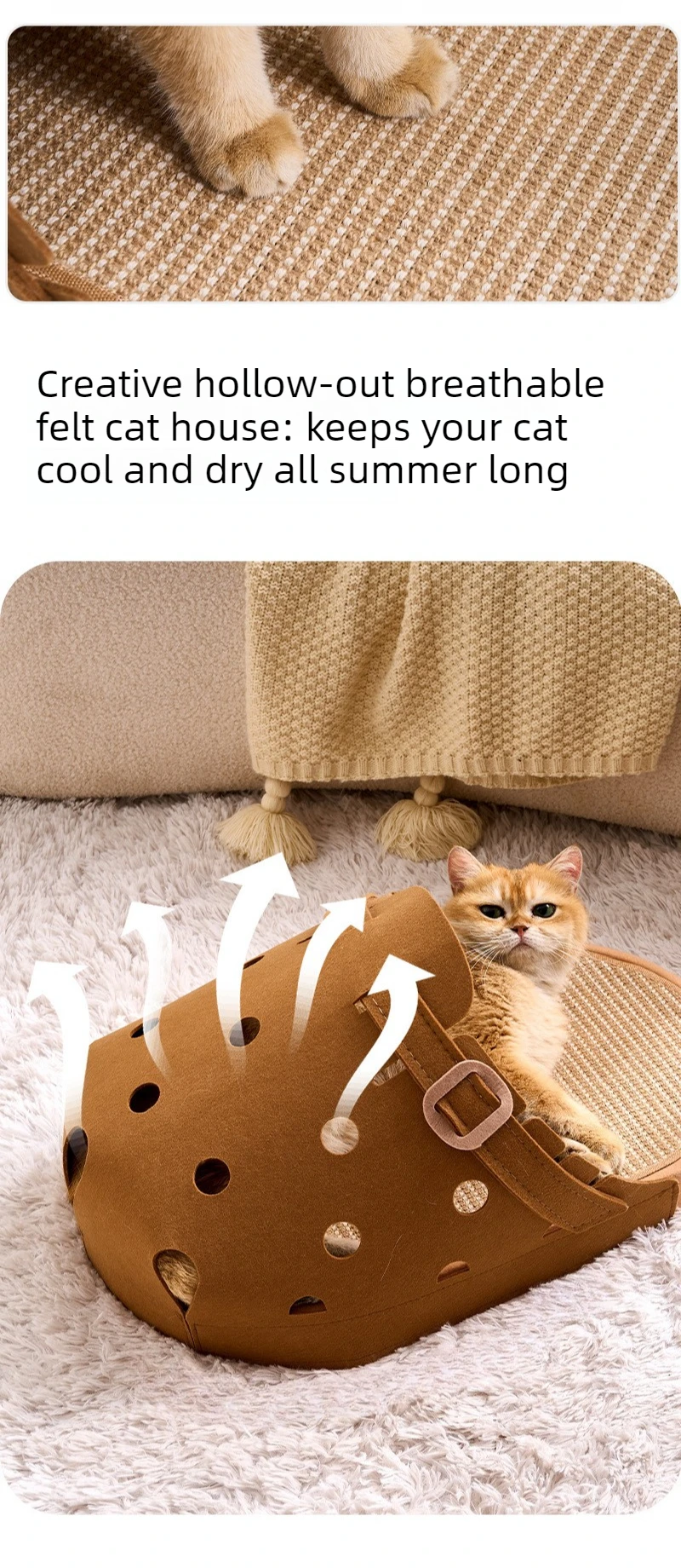 Slipper‑Style Cat Bed Sisal Scratching Pad Cat Beds Semi Enclosed Creative Breathable Kitten Beds Funny Anti Scratch Puppy House