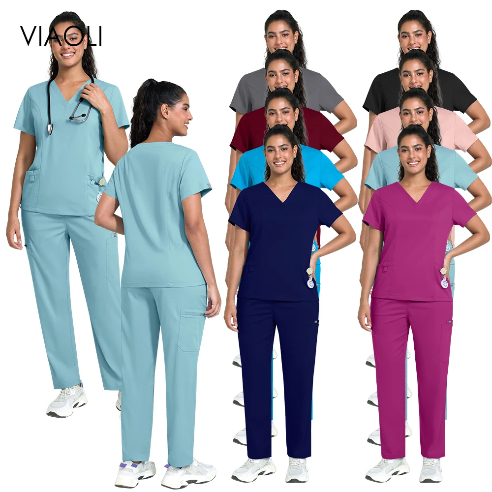 

High Quality Dentist Overalls Hospitak Medical Clothes for Women Nurse Uniform Lab Pharmacy Pet Shop Work Top+Pants Nursing Suit