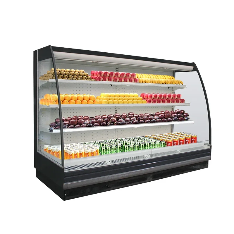 Supermarket Vertical Soft Drinks Showcase Chiller Front Open Refrigerator Air Curtain Display Steel Display Case Painted Cooler