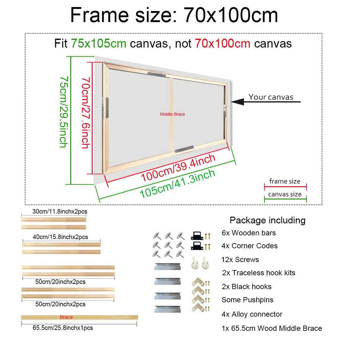 40X60 50X70 60X90 60X120 Diy Houten Frame Kit Voor Canvas Olieverf Frame Staven Hout Frame Voor Diamond Painting Muurkunst Frame
