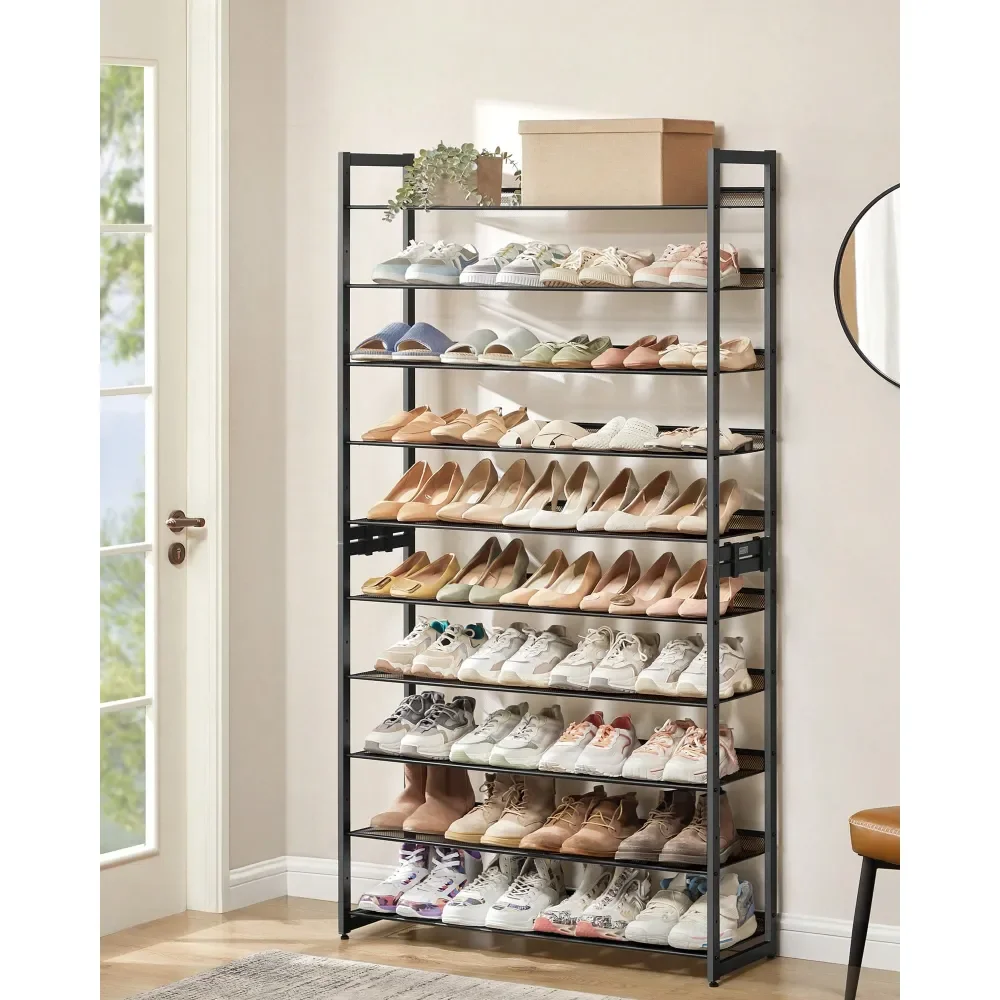 

Shoe Rack, 10Tier Shoe Organizer, Metal Shoe Storage For Garage, Set Of 2, 5Tier Stackable Shoe Shelf, With Adjustable Flat Or