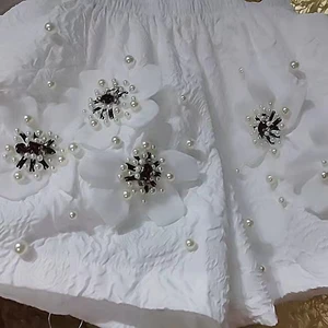 Kurzhose für Frauen mit gebratenen Perlen, große Beinshorts, 3D -Blumenhose, elastische Taille, Luxusstil 9 Hauptverkäufe kurz Florido Female - №8