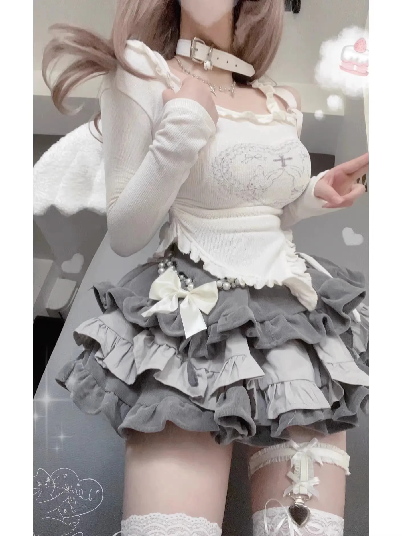 Sweet And Spicy Double Layered Half Skirt Women's High Waist Short Puffy Cake Skirt Slimming Midi Skirt Commute Style