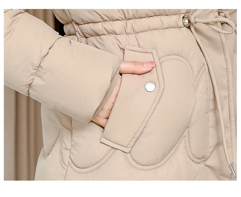 2026 Winter New Fur Collar Puffer Down Parka Loose Long Hooded Warmer Thicken Snow Jacket Pocket Zipper Outerwear Female