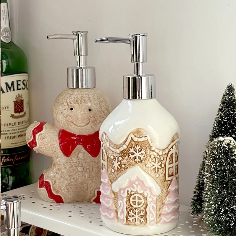 Nordic Christmas Gingerbread House Shape Lotion Bedroom Bathroom Press Hand Sanitizer Bottle Wash Bottle Crafts Decoration