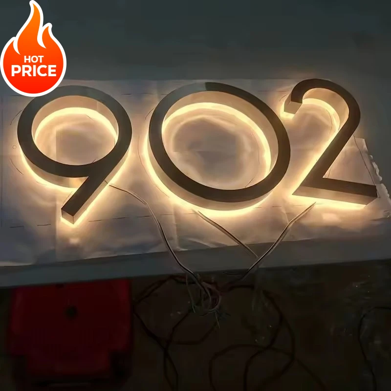 Custom Metal 3D LED House Number Outdoor Waterproof Address Sign For Home Apartment Door Plates  Address Plate