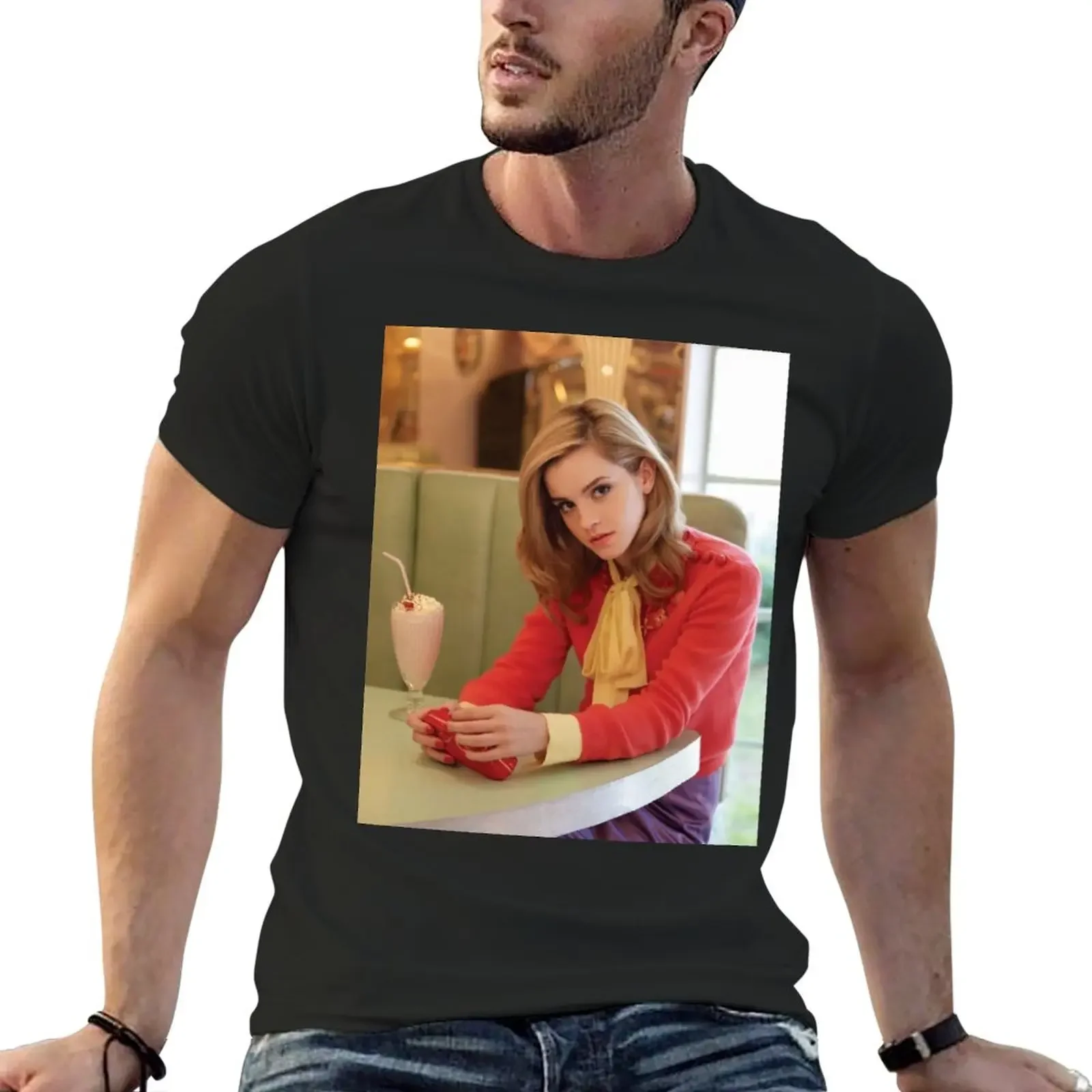 Emma Watson Milkshake Color Es T-Shirt Short sleeve tee oversized quick drying t shirts men