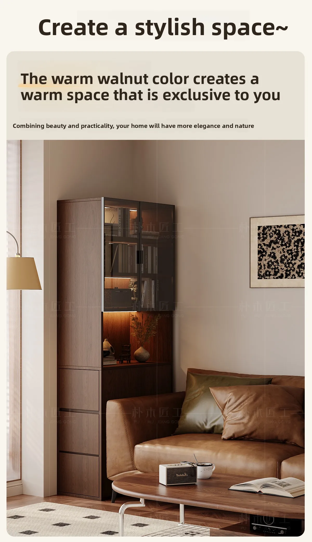 CX medieval solid wood, crevice, floor shelf, living room against the wall, household bookshelf, sofa side cabinet