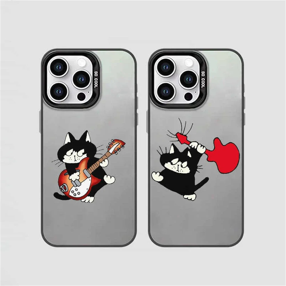 Casing Anime lucu kucing cocok untuk iPhone 15 16 Plus 11 12 13 14 Pro Max XR penutup tahan gores plastik keras untuk pasangan