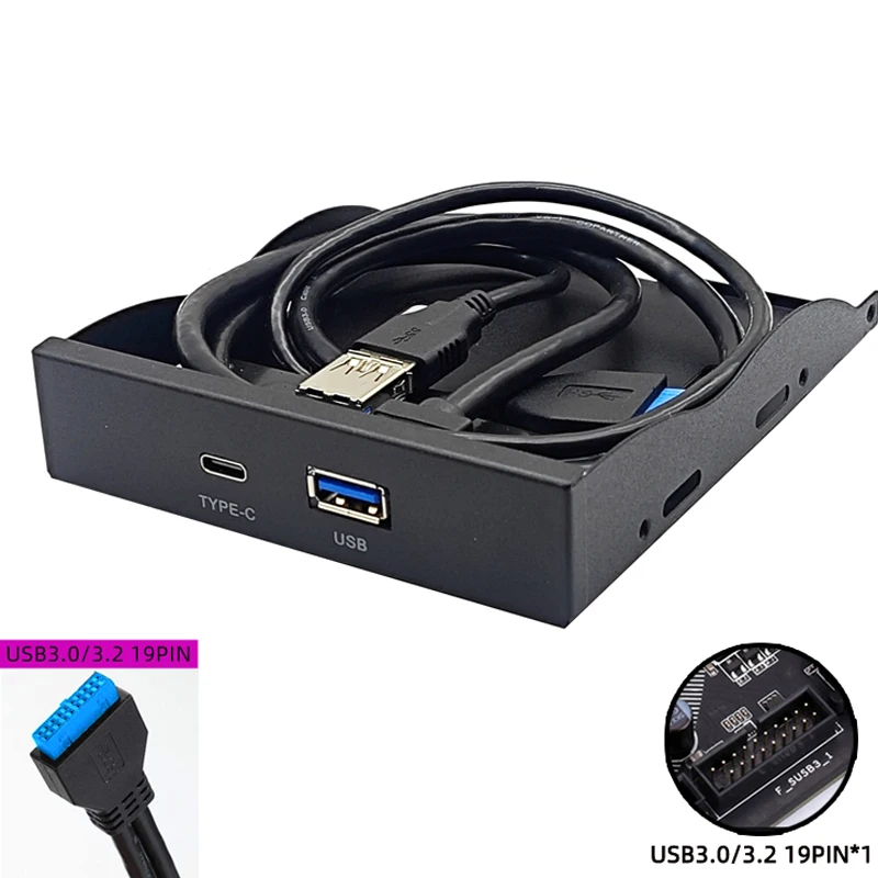 USB 3.0 Front Panel for PC 1 Port USB3.0 + 1 Port USB3.1 Type-C HUB Adapter VL162 Chip USB3.2 Gen1 5Gb for 3.5