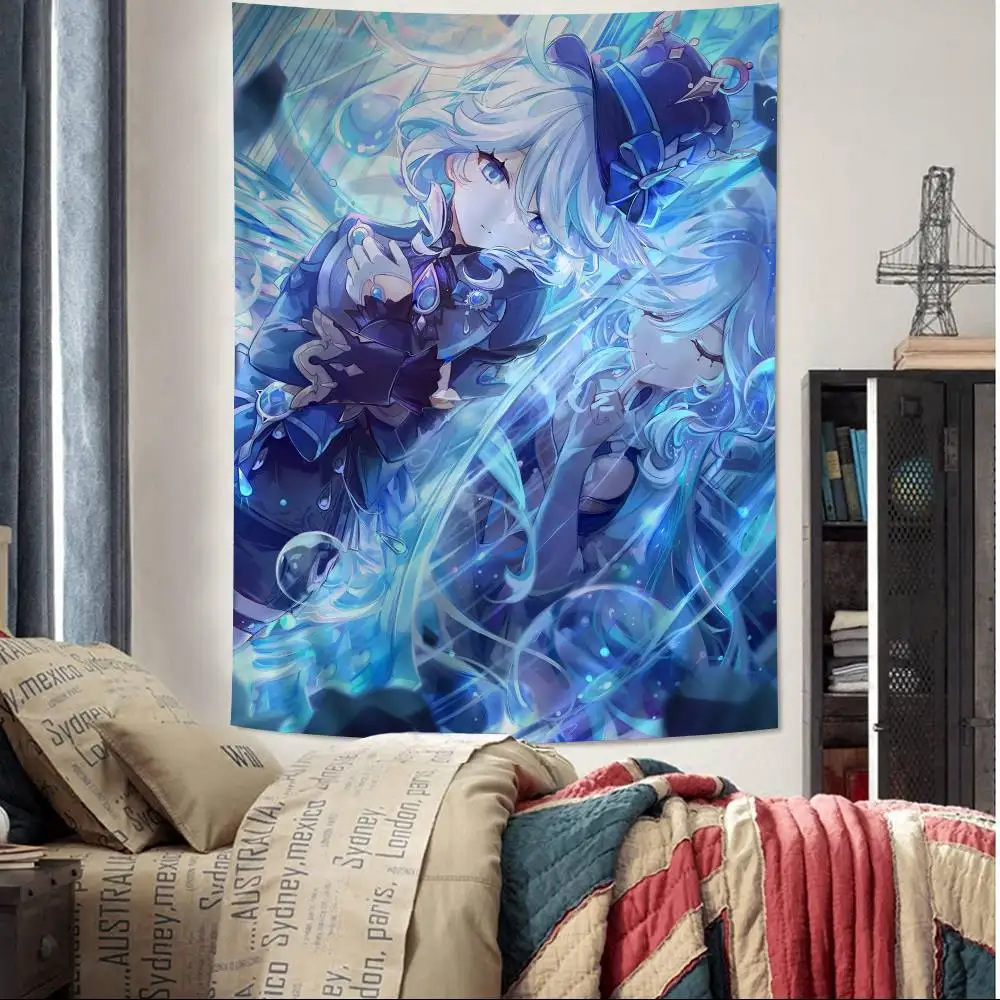 ผ้าแขวนผนังลายอนิเมะฟูรินะ ลายพระพุทธศาสนาอินเดีย ตกแต่งผนังสไตล์เวทมนตร์ โบฮีเมียน ฮิปปี้