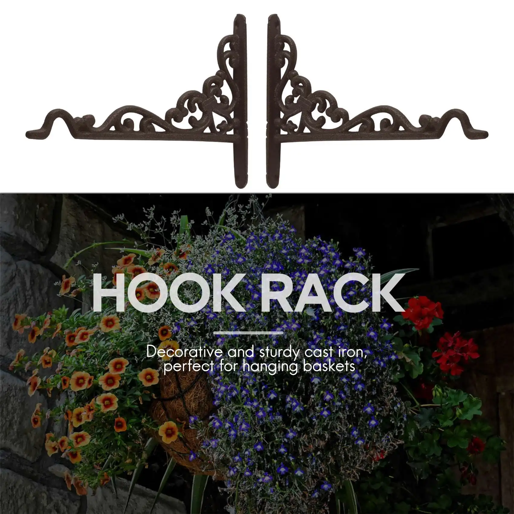 BAAG-2 Упаковка Чугунная вешалка для растений Подвесная корзина для цветов Настенный крючок с винтами, Винтажные металлические настенные подставки для кормушек для птиц, Pl