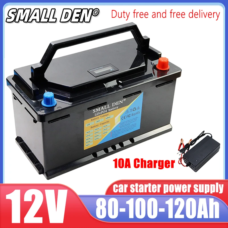 12V 120Ah 100Ah 80Ah lifepo4 battery automatic ignition car starter power supply 12.8V E-Boat RV solar portable charging pack AA