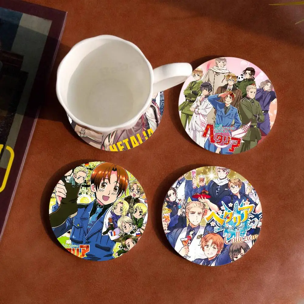 Cartoon Hetalia Axis Powers Wood Coasters Colorful Round Coaster Non-slip Heat Insulation Coffee Mats Home Accessories Kitchen