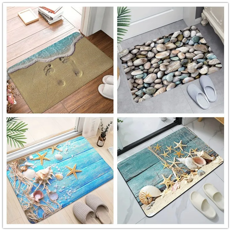 Beach Style Floor Mat Non Slip Bathroom Bedroom Welcome Doormat Indoor Outdoor Home Decor Carpet Wrinkle-Resistant Bath Rug