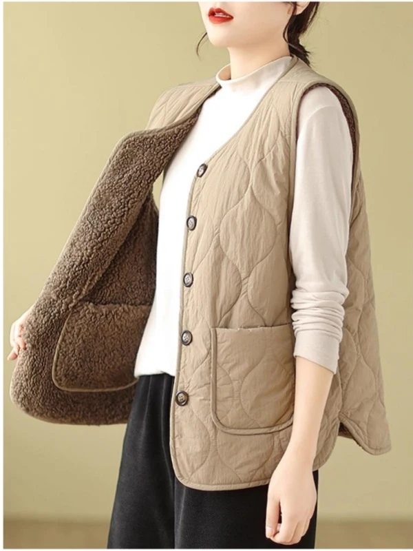 

Autumn Winter Versatile Color Single Button Double Sided Wear Lamb Velvet Casual Warm Layering Outerwear Women