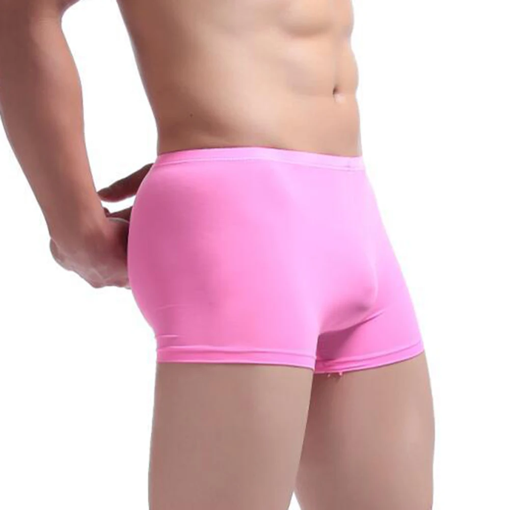 Ice Silk Men Boxers Trunks Stretch Underwear Low Rise Shorts U Convex Pouch Panties Mens See Through Underpants Sleep Bottoms