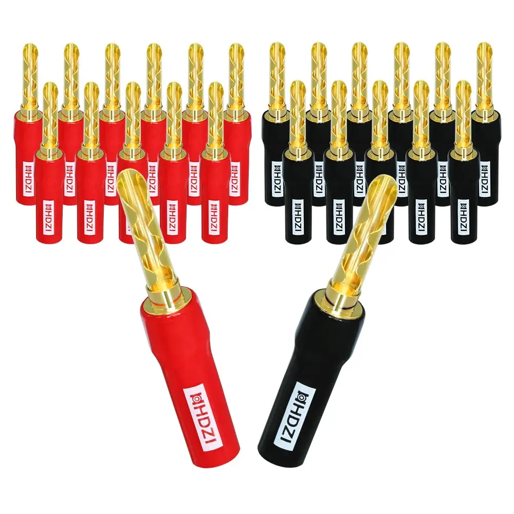 HHDZI Music Banana Plug - Sawtooth 24K Gold-Plated Speaker, 4mm Double Nut Audio Adapter jack, Amplifier Connector, Stereo Cable