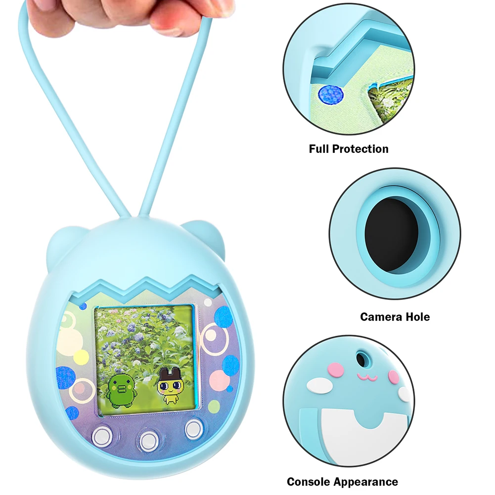 Capa protetora completa de silicone em forma de animal de desenho animado e capa para máquina de animais de estimação à prova d'água à prova de arranhões com cordão para tamagotchi pix