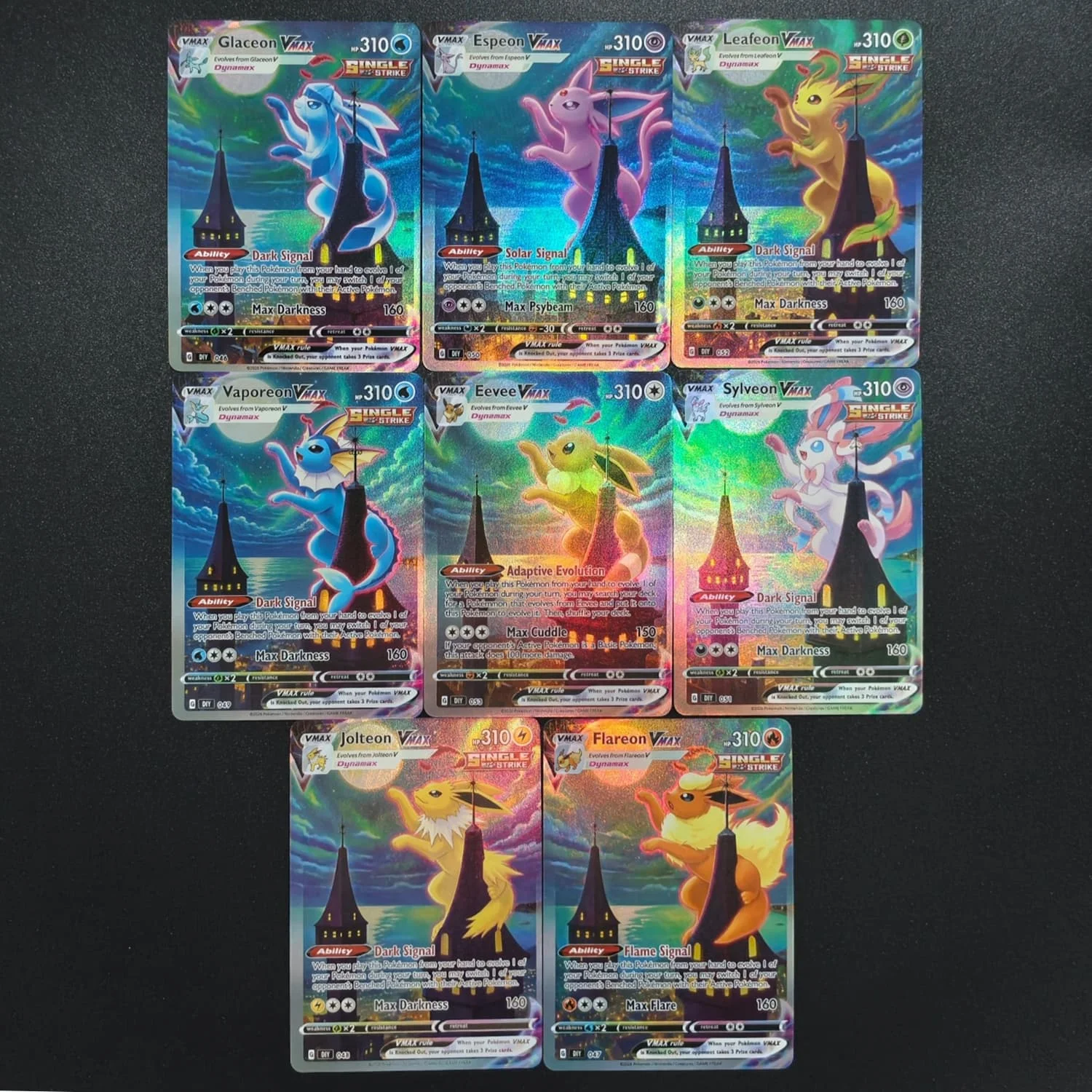 Diy 9 style PKM English Card Vaporeon Flareon Espeon Umbreon Leafeon Glaceon Sylveon Jolteon Collection Anime Flash Card