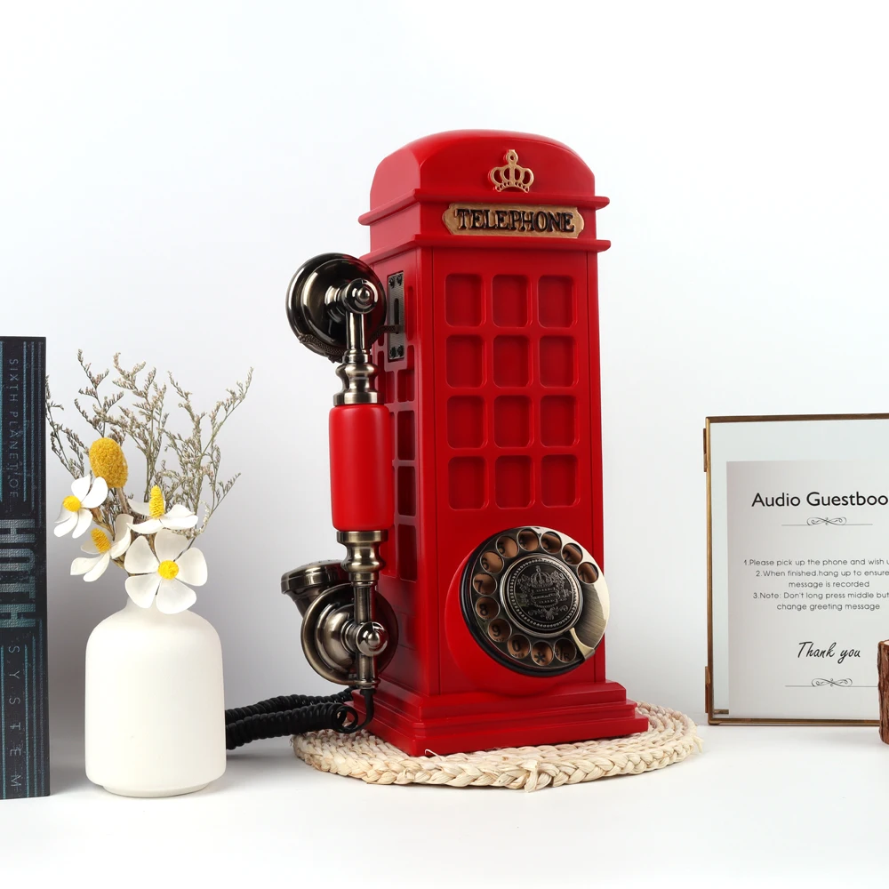 Red Color London Telephone Booth Style Audio Guestbook Phone Recording Telephone for Wedding Party Audio Guestbook