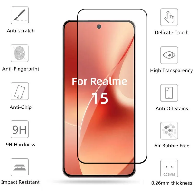 6in1 Glass For Realme 15 5G Full Cover Tempered Glass Realme 15 Screen Protector Protective Phone Lens Film For Realme 15