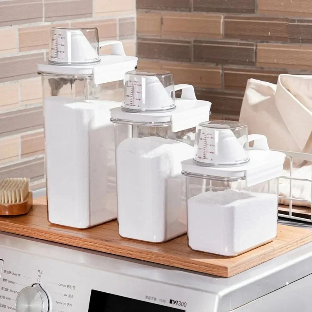 1-3pcs Airtight Laundry Detergent Powder Storage Box Jar Bleach Storage Container Large Capacity Measuring Cup