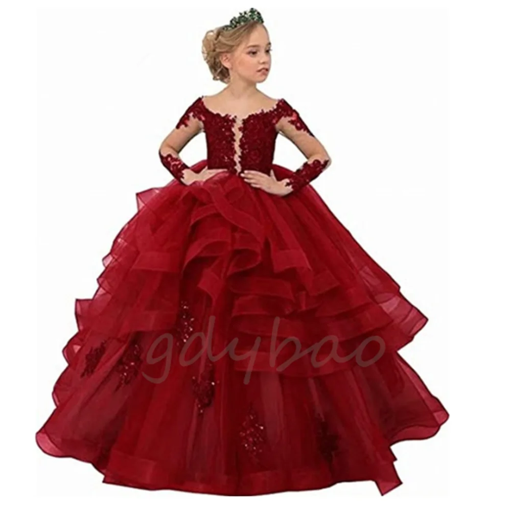 Girl Birthday Dress Gown Lace Flower Girl Dress Wedding Party Dress Christmas Girl Princess Dresses First Communion