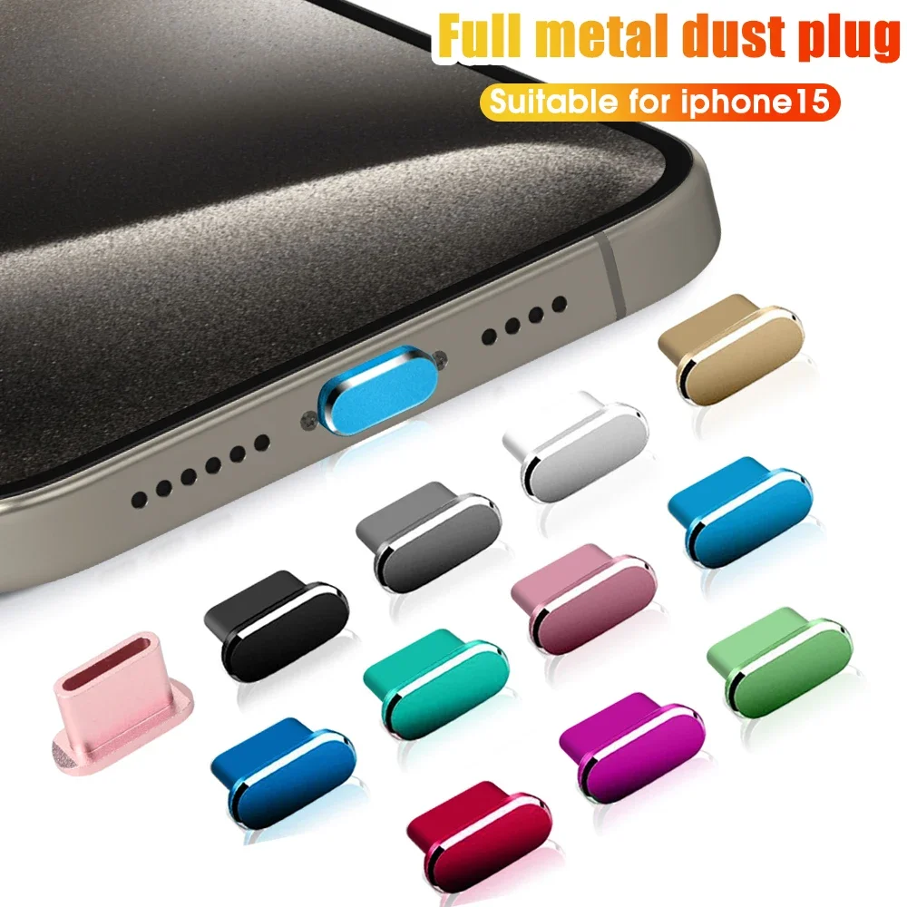 Anti-Clogging Cleaning Brush for IPhone 15/15 Pro/15 ProMax/15 Plus Metal Dust Plugs Anti-dust Charging Port Protective Cap