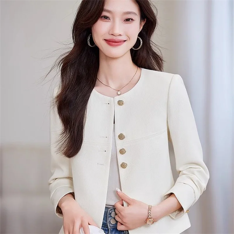 봄 가을 여성용 스몰 프래그런스 재킷 2025 신상 패션 O넥 긴팔 숏 재킷 여성 캐주얼 탑 아우터웨어 의류