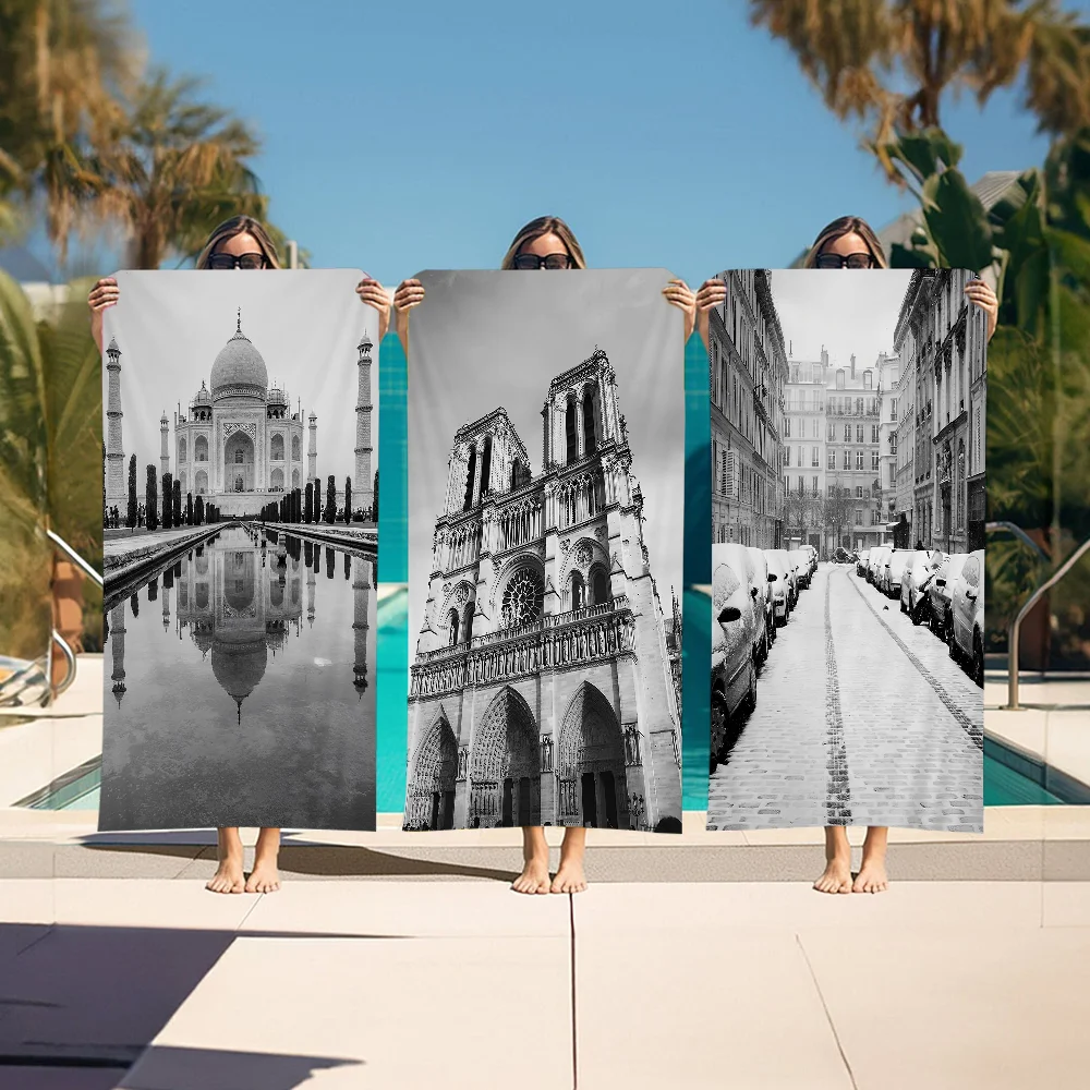 

Fashion Paris Black White Cartoon Beach Towel Cute Kawaii Room Decor Bath Girls Children Hand Towels For Bathroom Shower