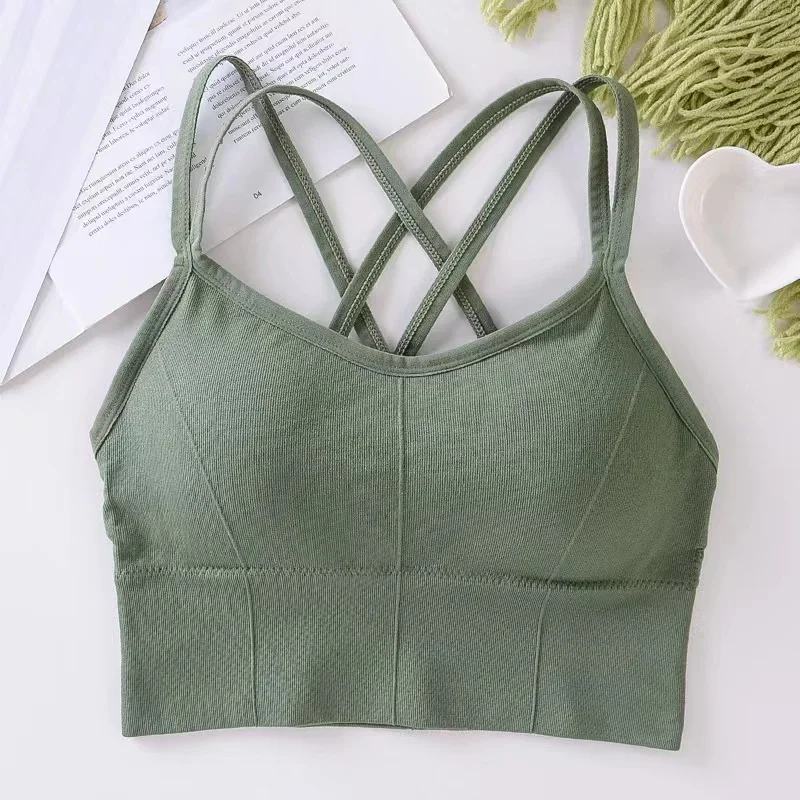 Sexy Women Tops Back Cross Strap Tank Top Push Up Running Sports Bra Breathable Soft Fitness Beauty Solid Color Yoga Bra image 2
