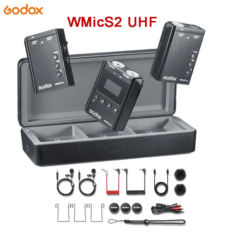 

Godox WMicS2 UHF Compact Wireless Microphone System Professional Lavalier Mic for Vlog Video DSLR Smartphone Interview Recording