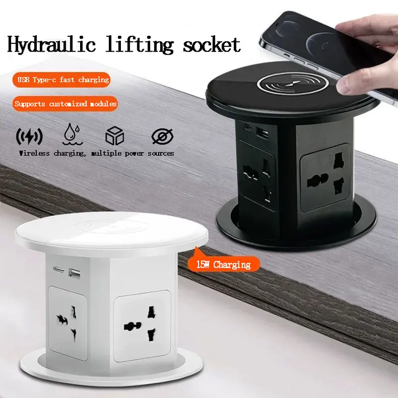 Desktop Lifting Socket USB Type-c 20w Fast Charging Socket Wireless Charging Embedded Hidden Universal Socket Countertop US UK