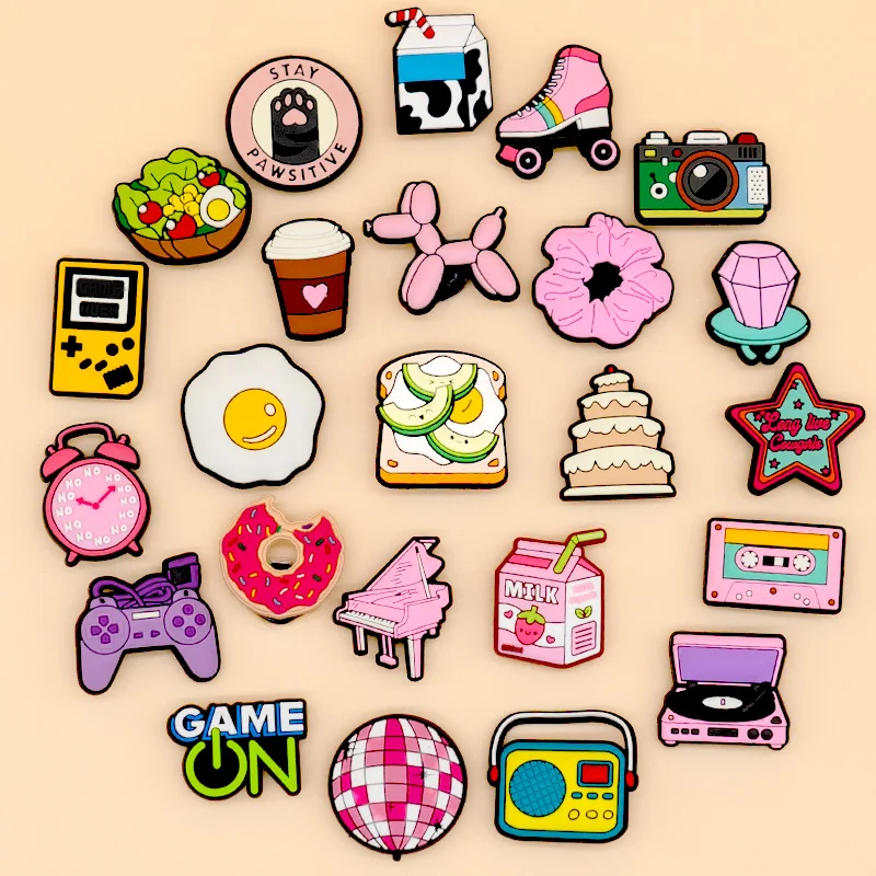 1/25pcs Girls Shoe Charms Music box Cassette Tape Piano Shoe Decorations Alarm Clock Rubik's Cube Sandals Pins for Women Girls