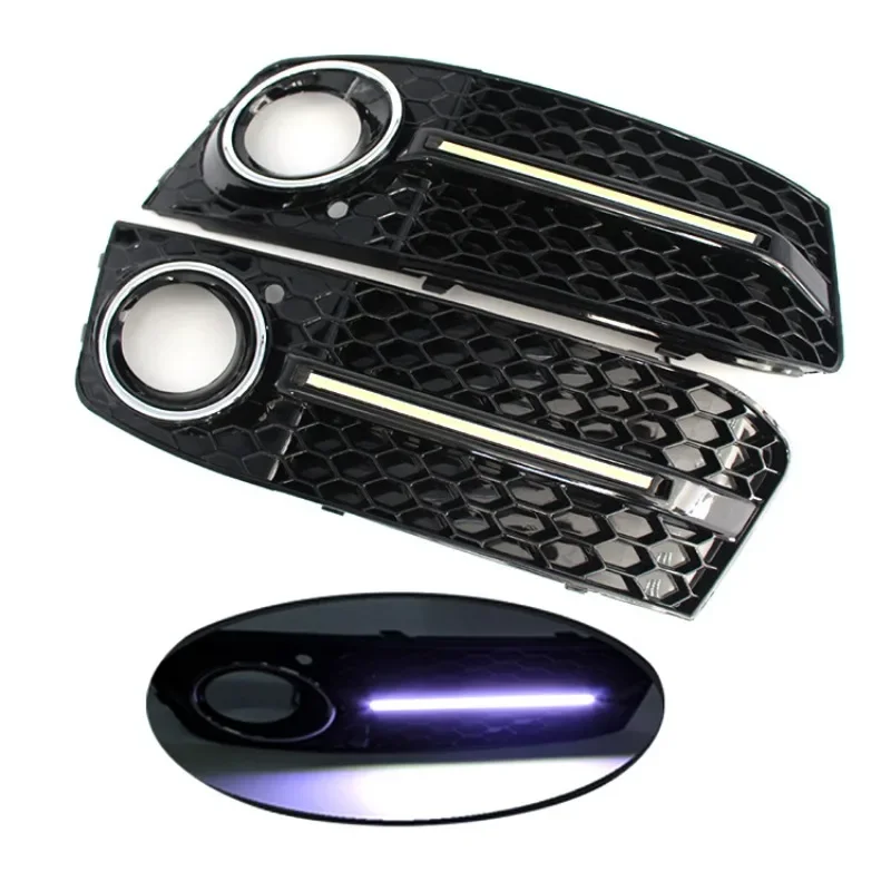 Suitable for 09-12 Audi A4B8 modified fog light frame RS4 with LED daytime running light honeycomb lower mesh grille