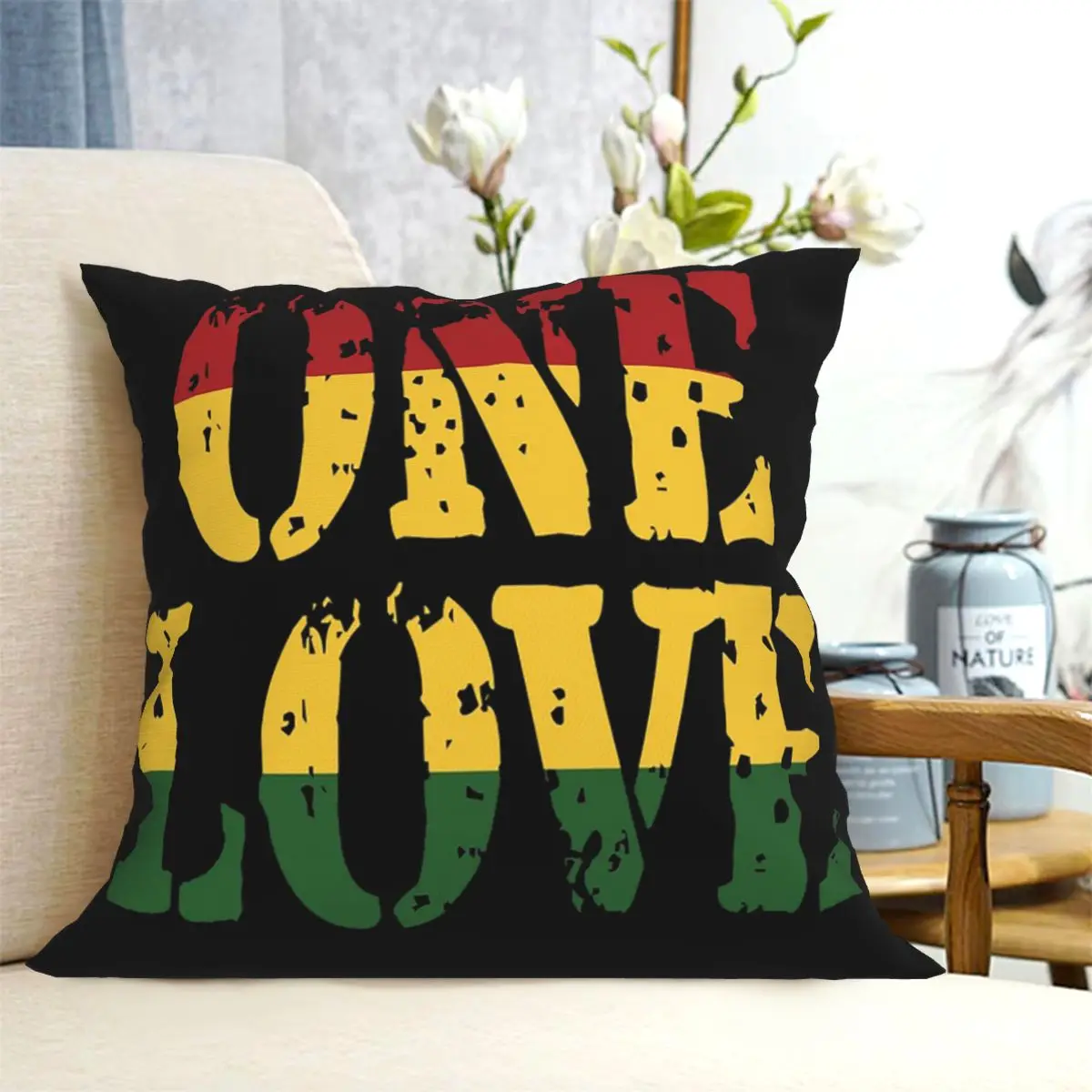 Harajuku Vintage Style Arts Bob Marley One Love Square Pillowcase Cushion Cover Pillow Case Throw Pillow Cover for Home Sofa