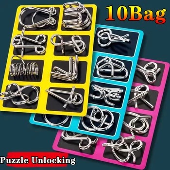 8 unids/set rompecabezas de Metal Montessori alambre IQ mente rompecabezas niños adultos juego interactivo aliviador juguetes educativos
