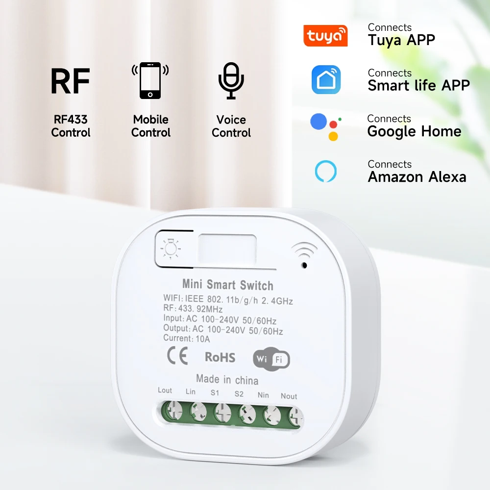 Wifi Tuya RF433 Smart Switch DIY Light Mini Switches Control Wireless Smart Relay Home Breaker With Alexa Google Home