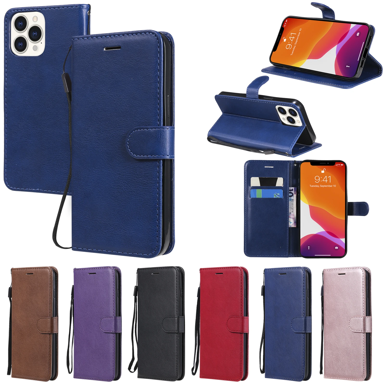 

Luxury Leather Case For iPhone 7 8 Plus XR XS Max 11 12 13 14 15 16 17 Pro Max Flip Wallet Card Stand Case Cover Protective Skin