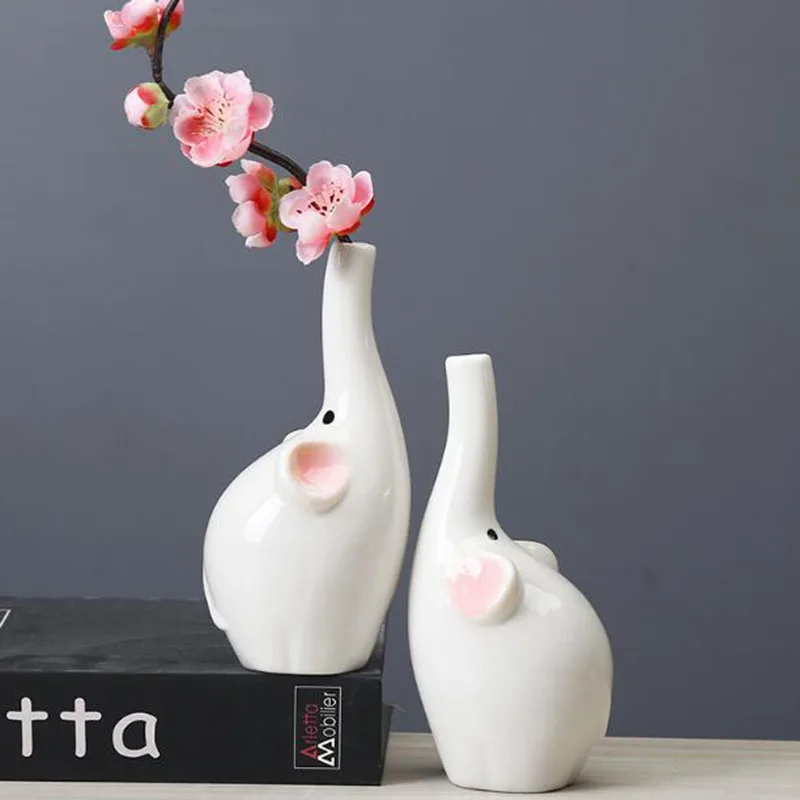 

Creative Porcelain Long Nose Elephant Vase Flower Arrangement Indoor Decorated Flower Bottle Jardiniere Desktop Ornaments