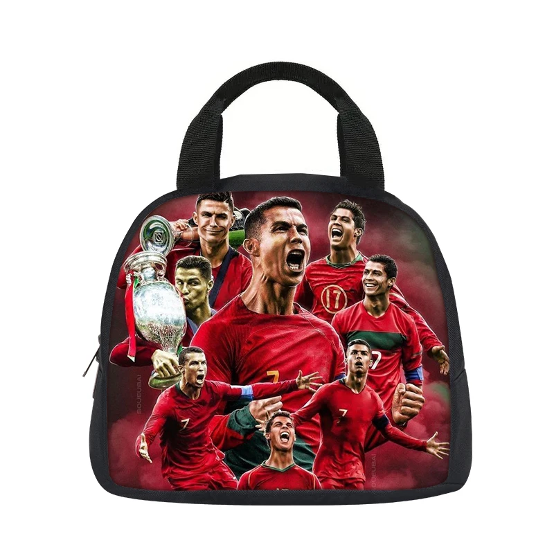 Student Bento Food Container Bags CR Football Star Reusable Thermal Cooler Lunch Box Sports Insulated Lunch Bag Ronaldo Handbag