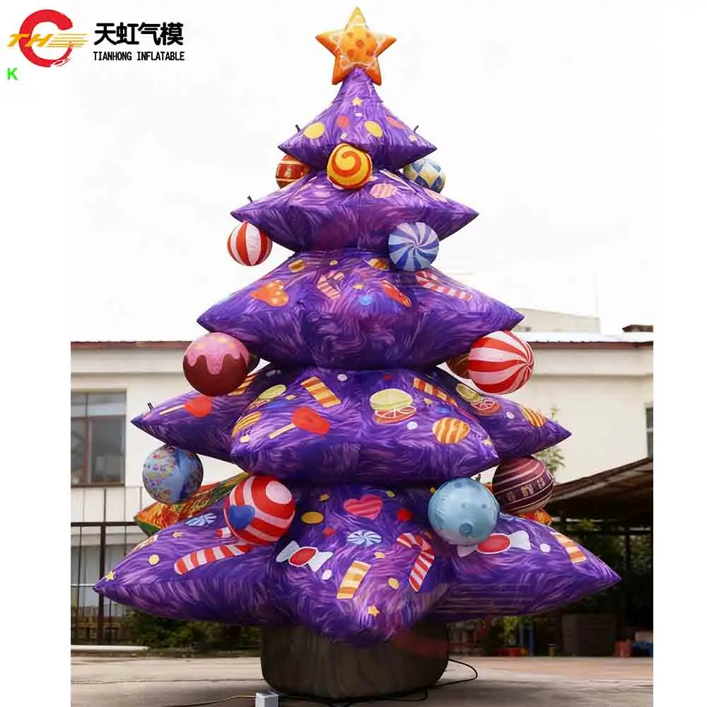 

2026 Новый дизайн, фиолетовая надувная елочная модель, украшение для улицы, выдувная рождественская вечеринка, реплика рекламной елки