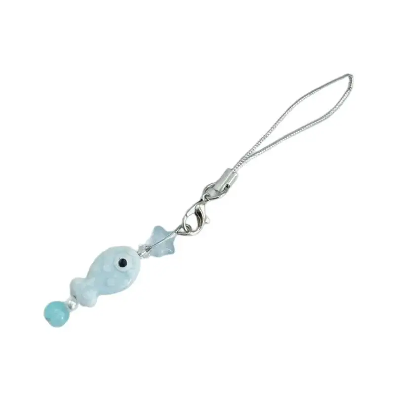 31BB Blue Fish Beads Pendant Sweet Phone Chain Strap Hangings Decoration Keychain Lanyard Small Gift for Women Girls