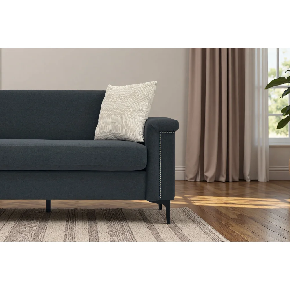 PINGGO 2-Sitzer-Sofa im nordischen Stil, feiner Leinenstoff, Massivholzrahmen, stabile Eisenbeine, 174 x 72 x 82 cm, Wohnzimmermöbel – Detail 14