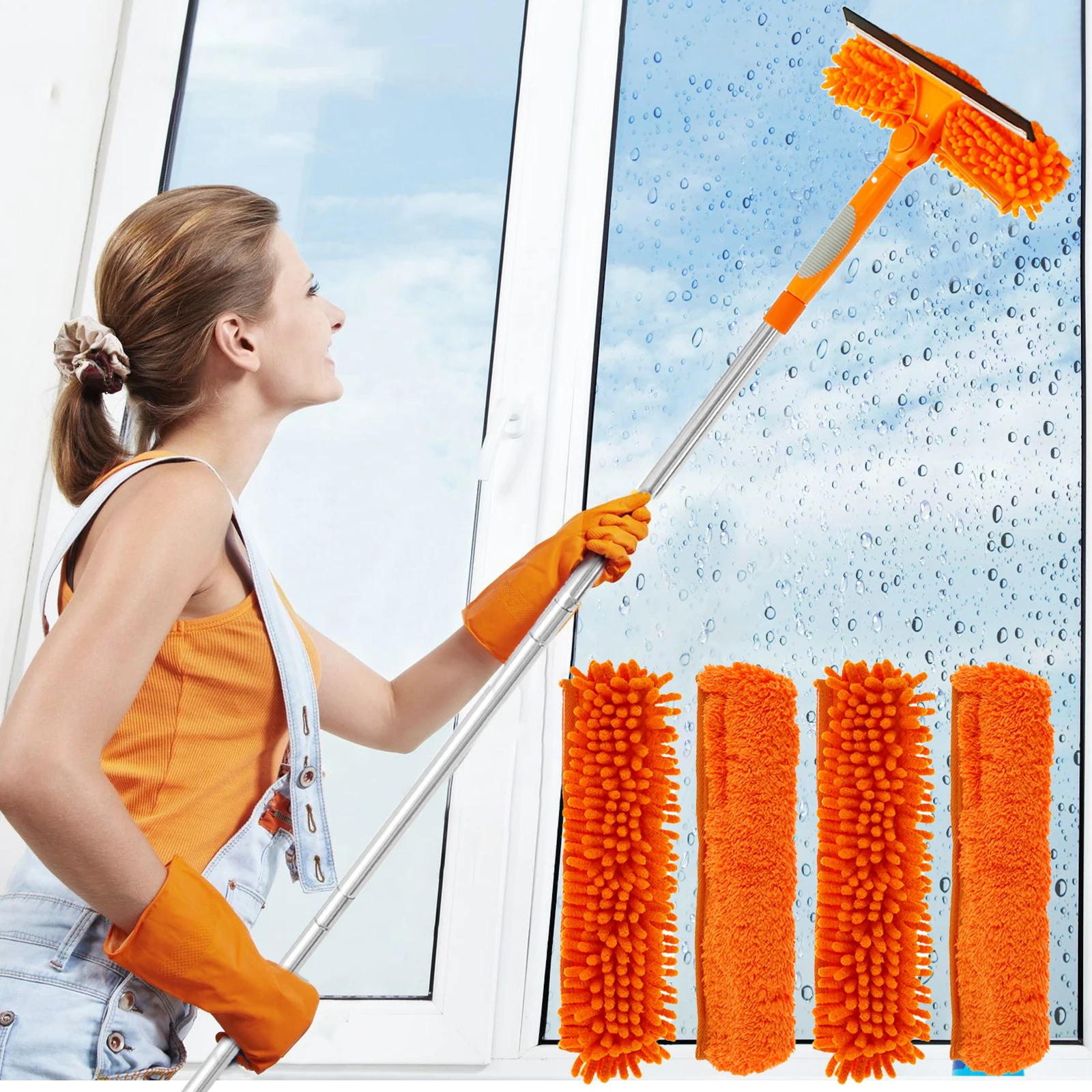 2 in 1 Squeegee Window Cleaner Window Mop 72inch Extension Long Handle Magic Broom for Home Shower Glass Door Cleaning Tools Set