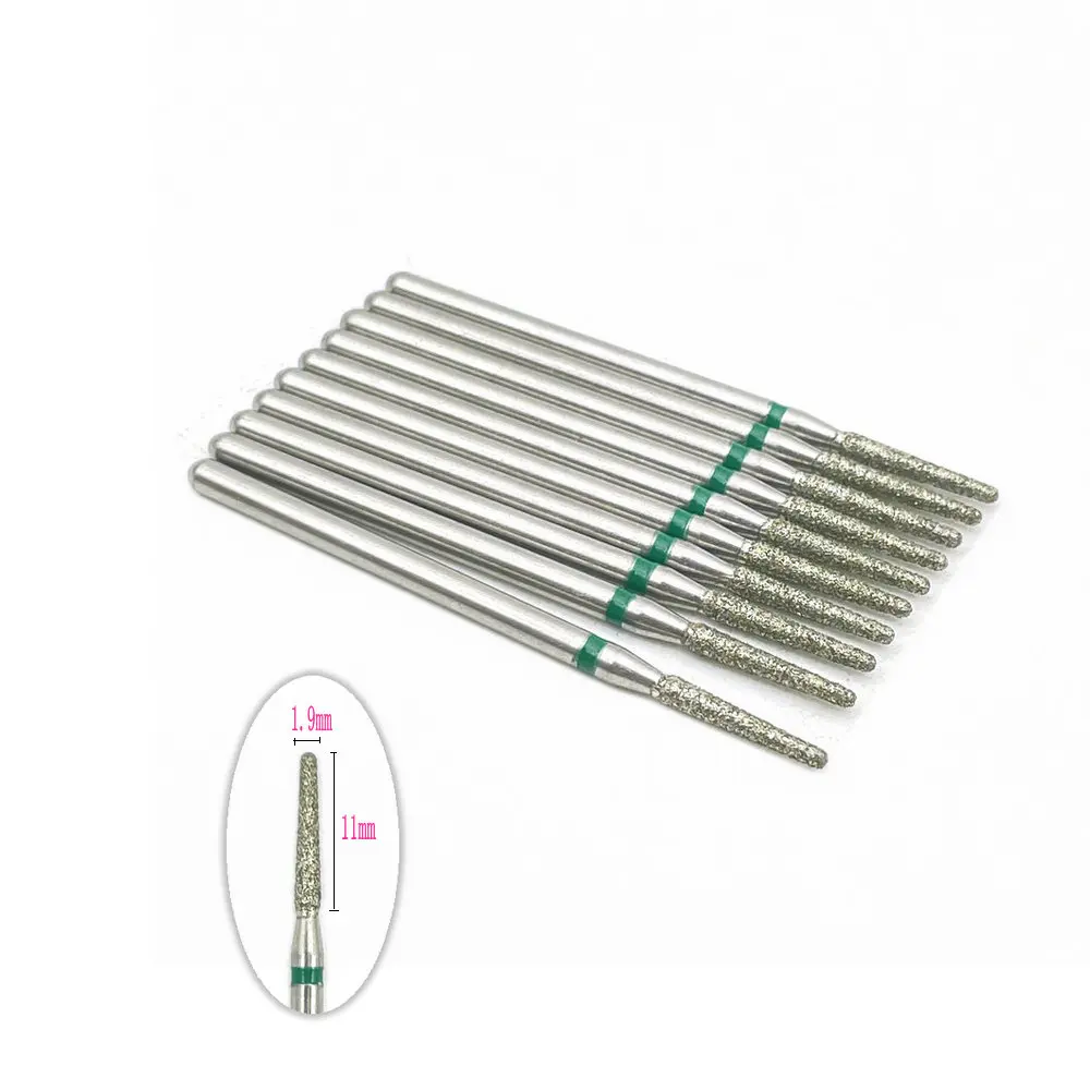 10 adet kaba yeşil 2.35mm diş elmas taşlama Bur matkap diş düz Handpiece parlatma Burs tırnak matkap uçları