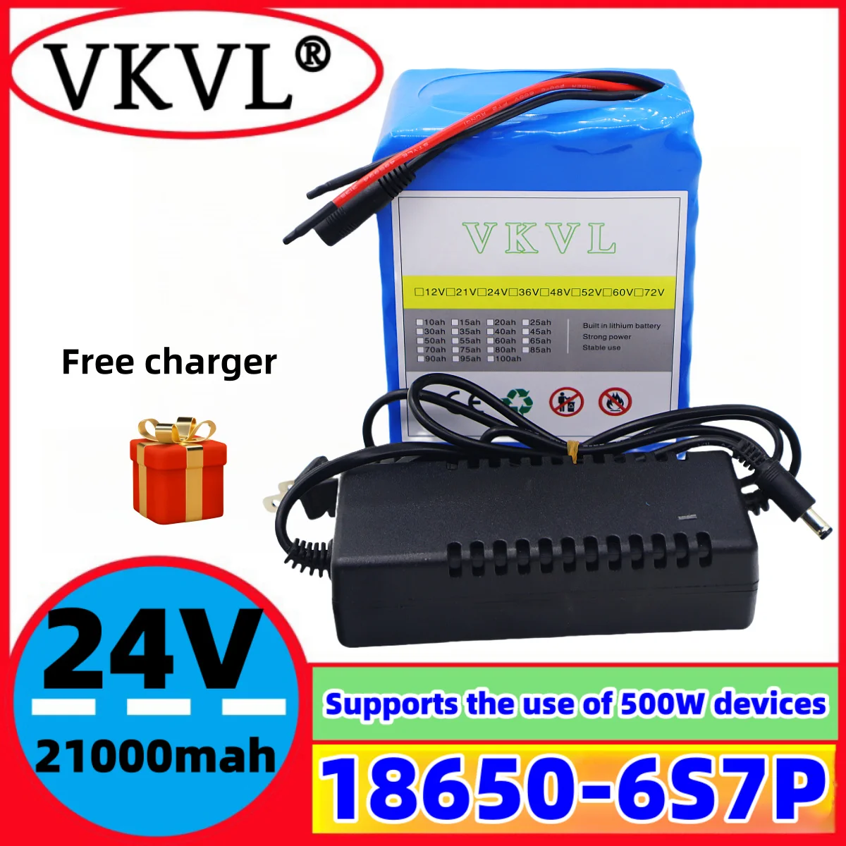 

Air fast transportation18650lithium battery pack24V25.2V battery6S7P 21AH suitable for 250-2000W motor new full capacity+charger